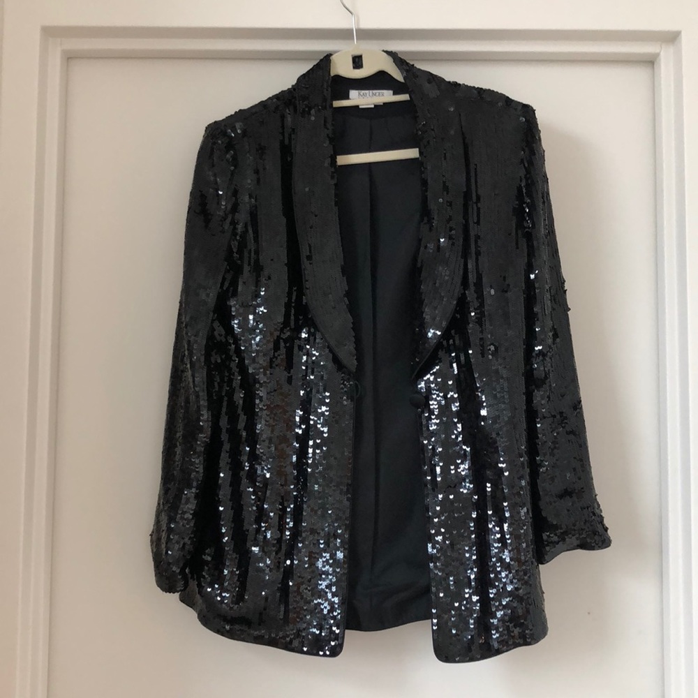 Black sequin blazer with button closure